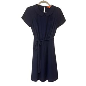ModCloth Women Dress Navy Blue S Peter Pan Collar Pin Tucked Fit Flare Chiffon